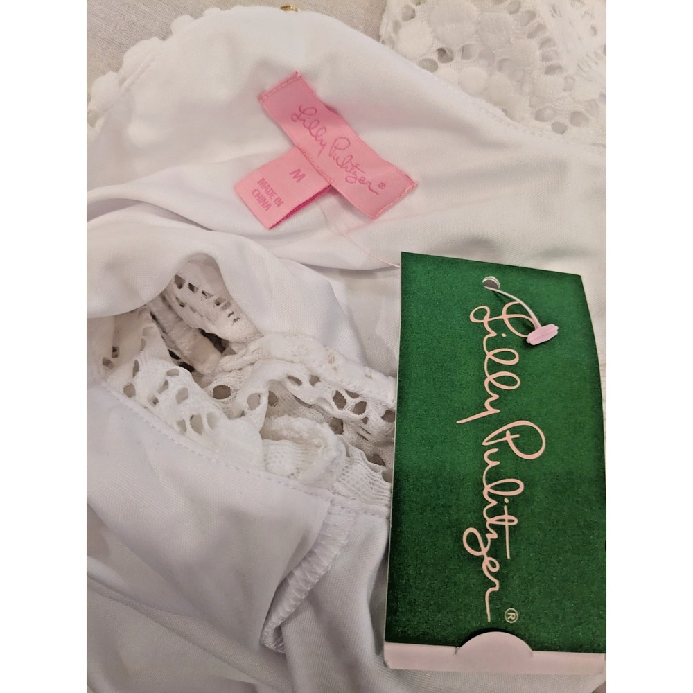 NEW Lilly Pulitzer Somerset Dress Sz: M Nylon Scalloped Lace Lined Cold Shoulder - Picture 7 of 16